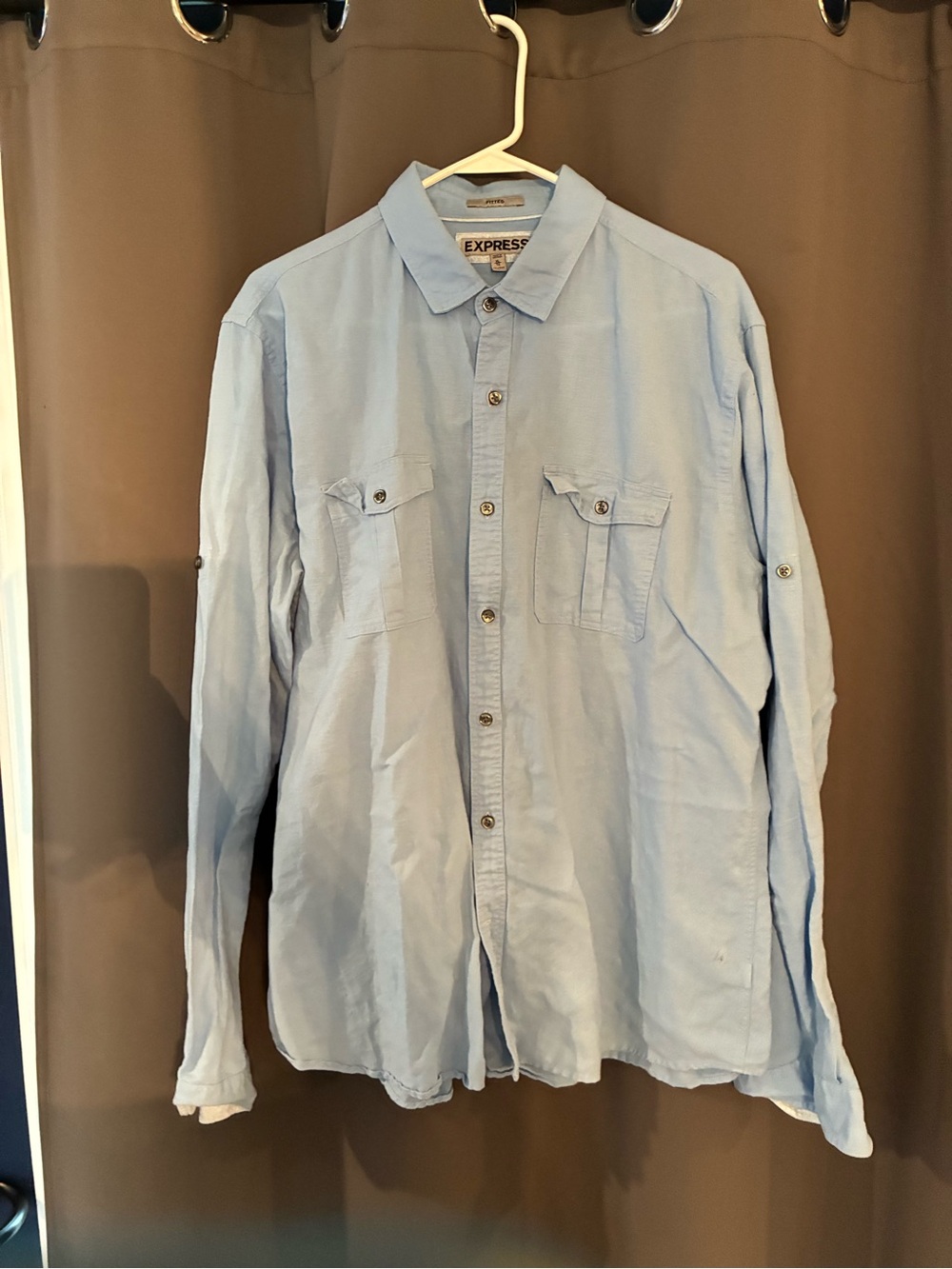 Express Men's Light Blue Fitted Casual Button-Down Shirt